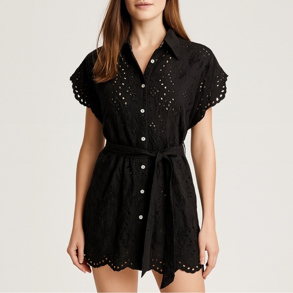 natalie martin eyelet button down mini dress Small - Picture 1 of 12
